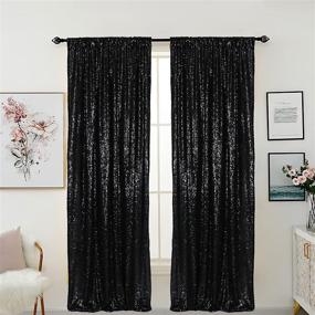 img 4 attached to HELAKU Black Sparkly Sequin Backdrop Curtains - 2 Panels 2.2x8ft Glittery Black Sequin Curtains for Wedding Party, Shimmering Background Drapes