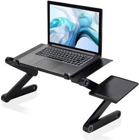 img 4 attached to 😎 Enhanced Lovinouse Adjustable Aluminum Laptop Desk: Cooling Fan, Mouse Pad, Notebook Table Stand for Ergonomic Home Office, Lap Desk TV Bed Standing Desk