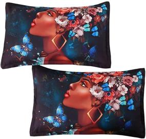 img 1 attached to 👸 African American Black Girl Comforter Set - Oecpkd 3 Piece Blue Butterfly African American Girl Comforter Set with 1 Comforter and 2 Pillowcases - Christmas Bedding Set (Queen, African Girl2)