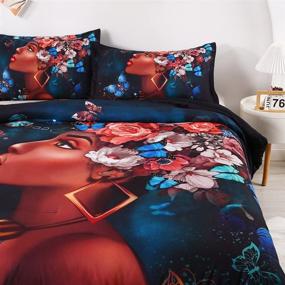 img 2 attached to 👸 African American Black Girl Comforter Set - Oecpkd 3 Piece Blue Butterfly African American Girl Comforter Set with 1 Comforter and 2 Pillowcases - Christmas Bedding Set (Queen, African Girl2)