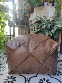 img 1 attached to Handmade Leather Moroccan Footstool Unstuffed Home Decor in Poufs