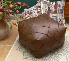 img 4 attached to Handmade Leather Moroccan Footstool Unstuffed Home Decor in Poufs