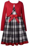 👗 stunning bonnie jean holiday plaid dress & red sweater cardigan for little and big girls logo