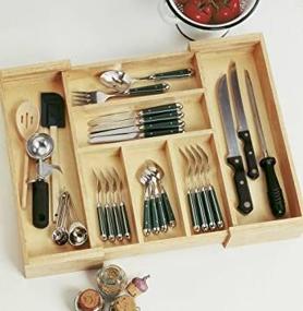 img 1 attached to Beechwood Expandable Flatware/Cutlery Tray for Efficient Organization