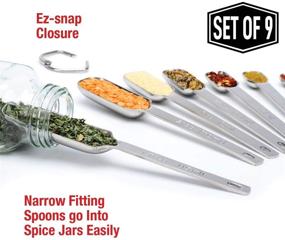 img 2 attached to 🥄 2lbDepot Measuring Spoons Set of 9 - Includes Bonus Leveler, Premium Rust-Proof Stainless Steel Metal, Chrome Plated, Heavy-Duty, Narrow and Long Handle Design - Fits Spice Jars Perfectly