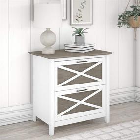 img 3 attached to Bush Furniture 2 Drawer Lateral File Cabinet in Pure White and Shiplap Gray: Sleek and Stylish Office Storage Solution