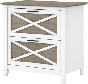 img 4 attached to Bush Furniture 2 Drawer Lateral File Cabinet in Pure White and Shiplap Gray: Sleek and Stylish Office Storage Solution