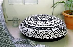 img 1 attached to 🌼 32" Black & White Bohemian Lotus Mandala Floor Pillow Cover - Cushion Case - Pouf Cover for Yoga and Home Decor - Popular Handicrafts Large Floor Cushion