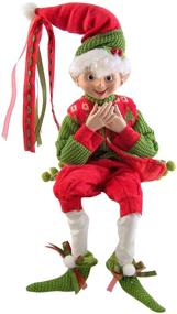 img 1 attached to Cheerful Elves Christmas Decorations: Red and Green Posable Elf Set, 16 Inch