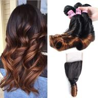 💁 ali funmi brazilian ombre spring curl hair bundles with closure (12 14 16 +12inch) - unprocessed virgin human hair bundles with 4x4 free part lace closure - t1b/t4 color logo