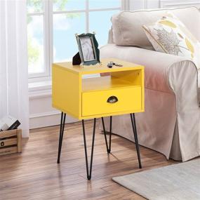 img 1 attached to 🌙 VECELO Set of 2 Nightstand, Industrial End Side Table with Drawer and Shelf, Bedroom and Living Room Night Stand for Small Spaces, Sturdy Metal Frame, Yellow, 2 Pack