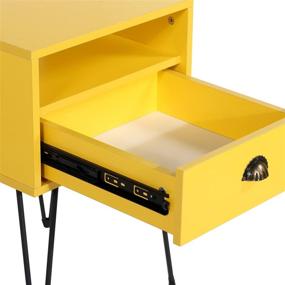 img 2 attached to 🌙 VECELO Set of 2 Nightstand, Industrial End Side Table with Drawer and Shelf, Bedroom and Living Room Night Stand for Small Spaces, Sturdy Metal Frame, Yellow, 2 Pack