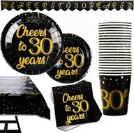complete 82 piece party supplies set: perfect for 30th birthday or anniversary celebration - includes plates, cups, napkins, banner, and tablecloth for 20 guests logo