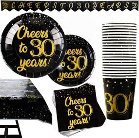 img 4 attached to Complete 82 Piece Party Supplies Set: Perfect for 30th Birthday or Anniversary Celebration - Includes Plates, Cups, Napkins, Banner, and Tablecloth for 20 Guests