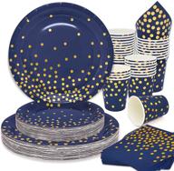 navy blue party plates set: baby shower and birthday supplies for 25 guests logo