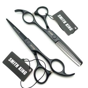 img 2 attached to 💇 Professional Hair Cutting Scissors Set - 5.5 Inches with Razor Combs, Lether Scissors Case - Hair Cutting Shears and Thinning Scissors for Personal and Professional Use (Black)