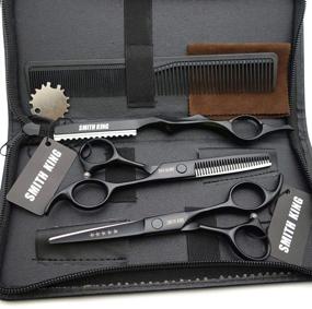 img 3 attached to 💇 Professional Hair Cutting Scissors Set - 5.5 Inches with Razor Combs, Lether Scissors Case - Hair Cutting Shears and Thinning Scissors for Personal and Professional Use (Black)