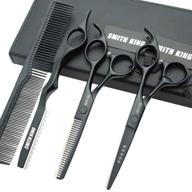 💇 professional hair cutting scissors set - 5.5 inches with razor combs, lether scissors case - hair cutting shears and thinning scissors for personal and professional use (black) logo