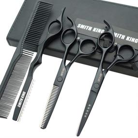 img 4 attached to 💇 Professional Hair Cutting Scissors Set - 5.5 Inches with Razor Combs, Lether Scissors Case - Hair Cutting Shears and Thinning Scissors for Personal and Professional Use (Black)