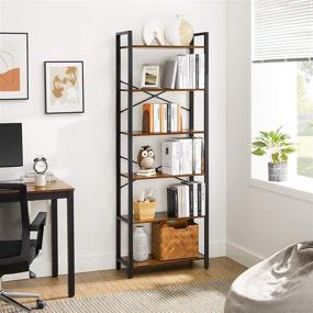 img 3 attached to 📚 VASAGLE 6-Tier Bookshelf: Industrial-Style Storage Rack for Home Office, Living Room, Study & Hallway - Rustic Brown and Black