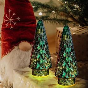 img 2 attached to 🎄 Green Mercury Glass Christmas Tree Set - 2-Pack LED Lighted Xmas Decorations with Timer, Battery Operated Holiday Centerpiece for Tabletop Window Mantel Display, Ideal for Indoor Home Decor and Party