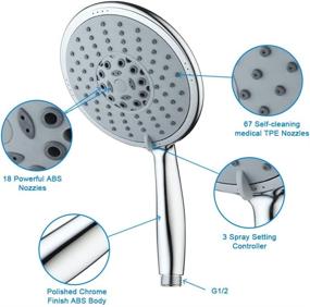 img 1 attached to 🚿 Kairey Detachable Shower Head: 6" Chrome Face with Massage Function, Stainless Steel Hose, and Adjustable Bracket