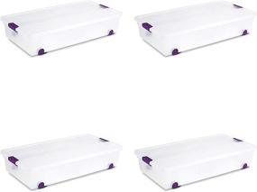 img 4 attached to Sterilite 17611704 60 Quart/57 Liter ClearView Latch Wheeled Underbed Box - Clear Lid and Base, Sweet Plum Latches and Wheels - 4-Pack