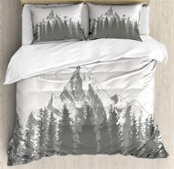 vintage ambesonne prehistoric duvet cover set: mountain fir forest and arrow folk style retro print, queen size bedding set - 3 piece decorative bedding set with 2 pillow shams, dimgrey logo