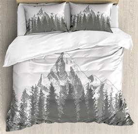 img 2 attached to Vintage Ambesonne Prehistoric Duvet Cover Set: Mountain Fir Forest and Arrow Folk Style Retro Print, Queen Size Bedding Set - 3 Piece Decorative Bedding Set with 2 Pillow Shams, Dimgrey