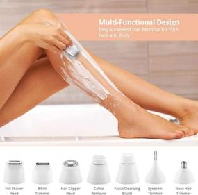 img 3 attached to 7-in-1 Cordless Electric Women's Shaver - Wet/Dry Painless Body Hair Removal for Legs, Underarms, and Bikini Area - White