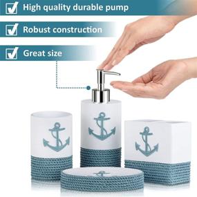 img 1 attached to 🌊 Tide and Tales Nautical Bathroom Decor: 4-Piece Set with Rope and Anchor Theme, Coastal Ocean and Sea-Inspired Accessories, Soap Dispenser Set for Beach Bathroom Decor