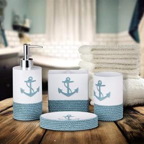 img 3 attached to 🌊 Tide and Tales Nautical Bathroom Decor: 4-Piece Set with Rope and Anchor Theme, Coastal Ocean and Sea-Inspired Accessories, Soap Dispenser Set for Beach Bathroom Decor