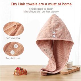 img 2 attached to 💆 2Pcs Microfiber Hair Towel Wrap for Women - Quick Drying, Super Absorbent, Anti-Frizz Hair Caps with Buttons - Gray/Pink