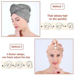 img 1 attached to 💆 2Pcs Microfiber Hair Towel Wrap for Women - Quick Drying, Super Absorbent, Anti-Frizz Hair Caps with Buttons - Gray/Pink