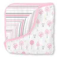 🌸 swaddledesigns 4-layer cotton muslin luxe blanket: cuddle and dream in pink thicket and stripes logo