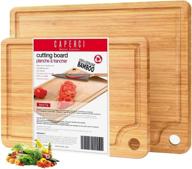 premium bamboo cutting boards for kitchen (set of 2) - caperci wood chopping board set with built-in juice groove for meat, vegetables, cheese, and serving tray logo