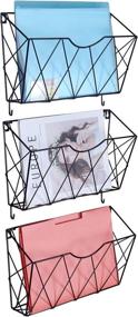 img 4 attached to 🗃️ 3 Pocket Hanging Wall File Organizer - Metal Wall Mounted Mail and Paper Holder with Hooks