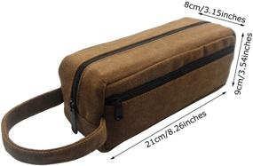 img 3 attached to Enyuwlcm Heavy Canvas Large Pencil Case with Handle Strap, Two Compartments, Durable Zipper Pencil Holder Stationery Bag - 1 Pack (Brown)