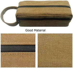 img 2 attached to Enyuwlcm Heavy Canvas Large Pencil Case with Handle Strap, Two Compartments, Durable Zipper Pencil Holder Stationery Bag - 1 Pack (Brown)