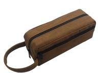 enyuwlcm heavy canvas large pencil case with handle strap, two compartments, durable zipper pencil holder stationery bag - 1 pack (brown) logo