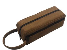 img 4 attached to Enyuwlcm Heavy Canvas Large Pencil Case with Handle Strap, Two Compartments, Durable Zipper Pencil Holder Stationery Bag - 1 Pack (Brown)