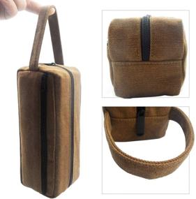 img 1 attached to Enyuwlcm Heavy Canvas Large Pencil Case with Handle Strap, Two Compartments, Durable Zipper Pencil Holder Stationery Bag - 1 Pack (Brown)