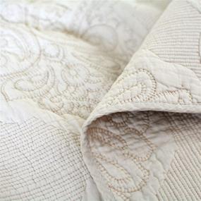 img 3 attached to 🛏️ Brandream Beige Quilted Comforter Set - Queen Size 100% Cotton Farmhouse Paisley Stitching - 3-Piece Bed Quilt Set