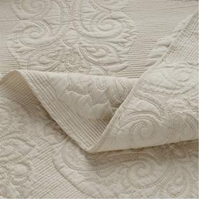 img 1 attached to 🛏️ Brandream Beige Quilted Comforter Set - Queen Size 100% Cotton Farmhouse Paisley Stitching - 3-Piece Bed Quilt Set