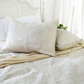 img 2 attached to 🛏️ Brandream Beige Quilted Comforter Set - Queen Size 100% Cotton Farmhouse Paisley Stitching - 3-Piece Bed Quilt Set