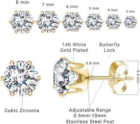 img 3 attached to 📿 CLOIOO 14K White Gold Plated Stud Earrings: Anti-Tarnish CZ Stainless Steel Set for Women/Men/Girls (6 Pairs 3-8mm)