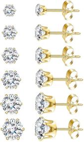 img 4 attached to 📿 CLOIOO 14K White Gold Plated Stud Earrings: Anti-Tarnish CZ Stainless Steel Set for Women/Men/Girls (6 Pairs 3-8mm)