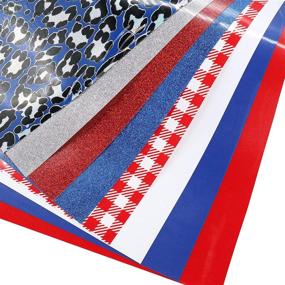 img 2 attached to Patriotic Heat Transfer Vinyl Set: 8-Pack 12x10 Inch Glitter HTV Bundle with Blue, Red, and White Colors – Buffalo Plaid and Leopard Patterns – Ideal for Iron-on Designs on T-Shirts with Cricut and Silhouette Machines