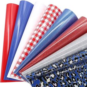 img 3 attached to Patriotic Heat Transfer Vinyl Set: 8-Pack 12x10 Inch Glitter HTV Bundle with Blue, Red, and White Colors – Buffalo Plaid and Leopard Patterns – Ideal for Iron-on Designs on T-Shirts with Cricut and Silhouette Machines