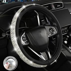 img 4 attached to Generic New Crystal Rhinestones Steering Wheel Cover For Women Girls Bling Diamond Leather Car Accessories Universal 15 Inch Wheel Protector(White)